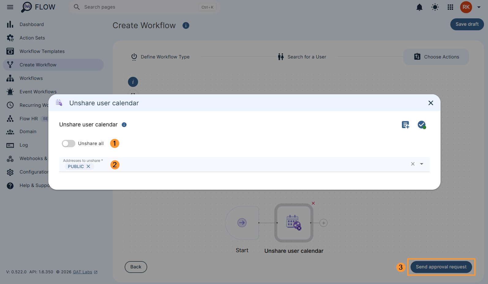 'Unshare user calendar' action configuration