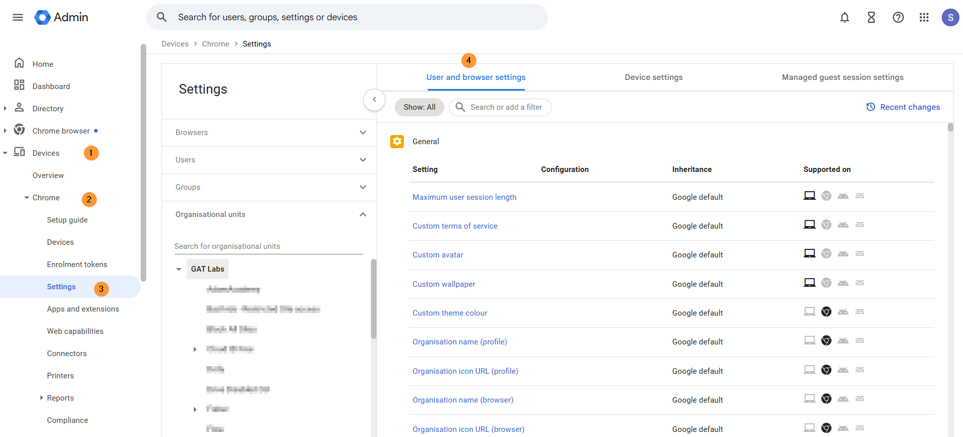 Enable these settings in Devices > Chrome  > Settings > Users & browsers