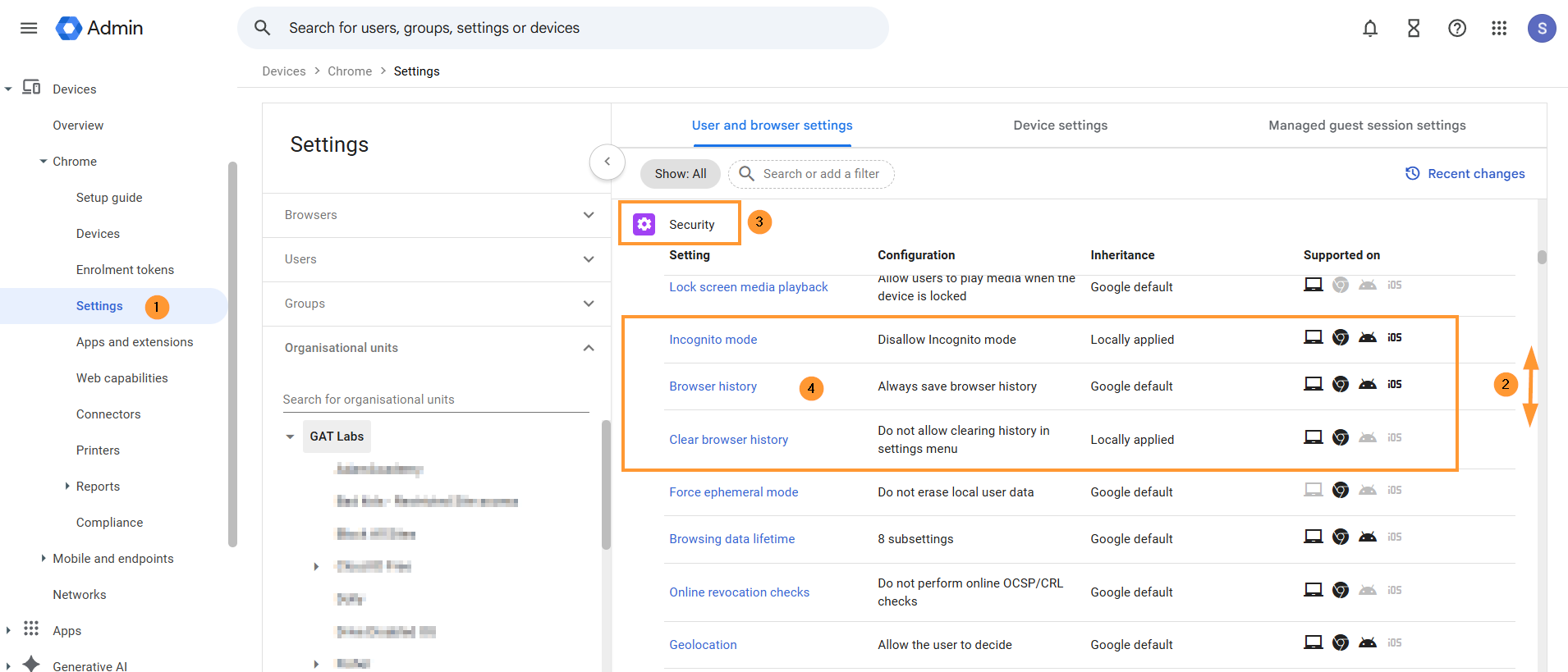 Scroll to the Security tab