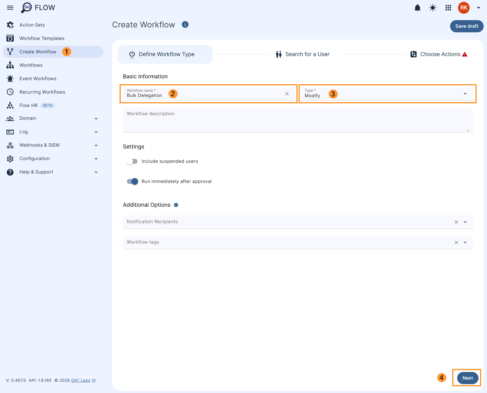 Creating a bulk delegation workflow in GAT Flow