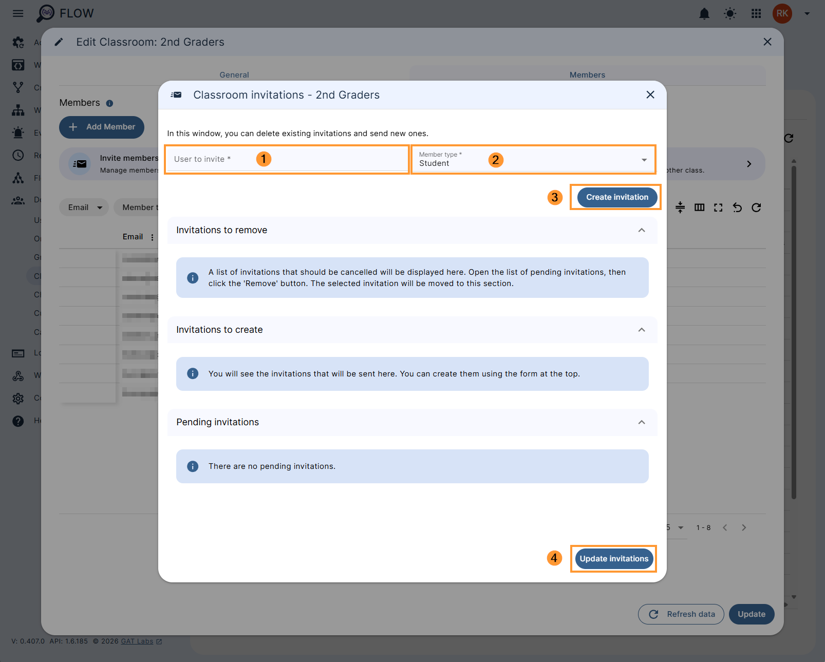 Invite members GAT Flow 'Classroom Invitations' popup
