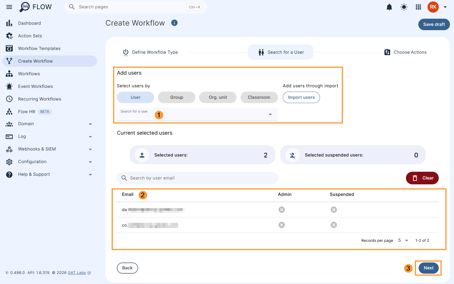 Selecting users to run a workflow on