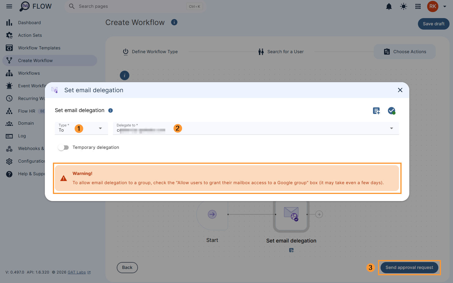 Email delegation to Google Groups configuration