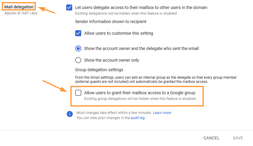 Email delegation to Google Groups