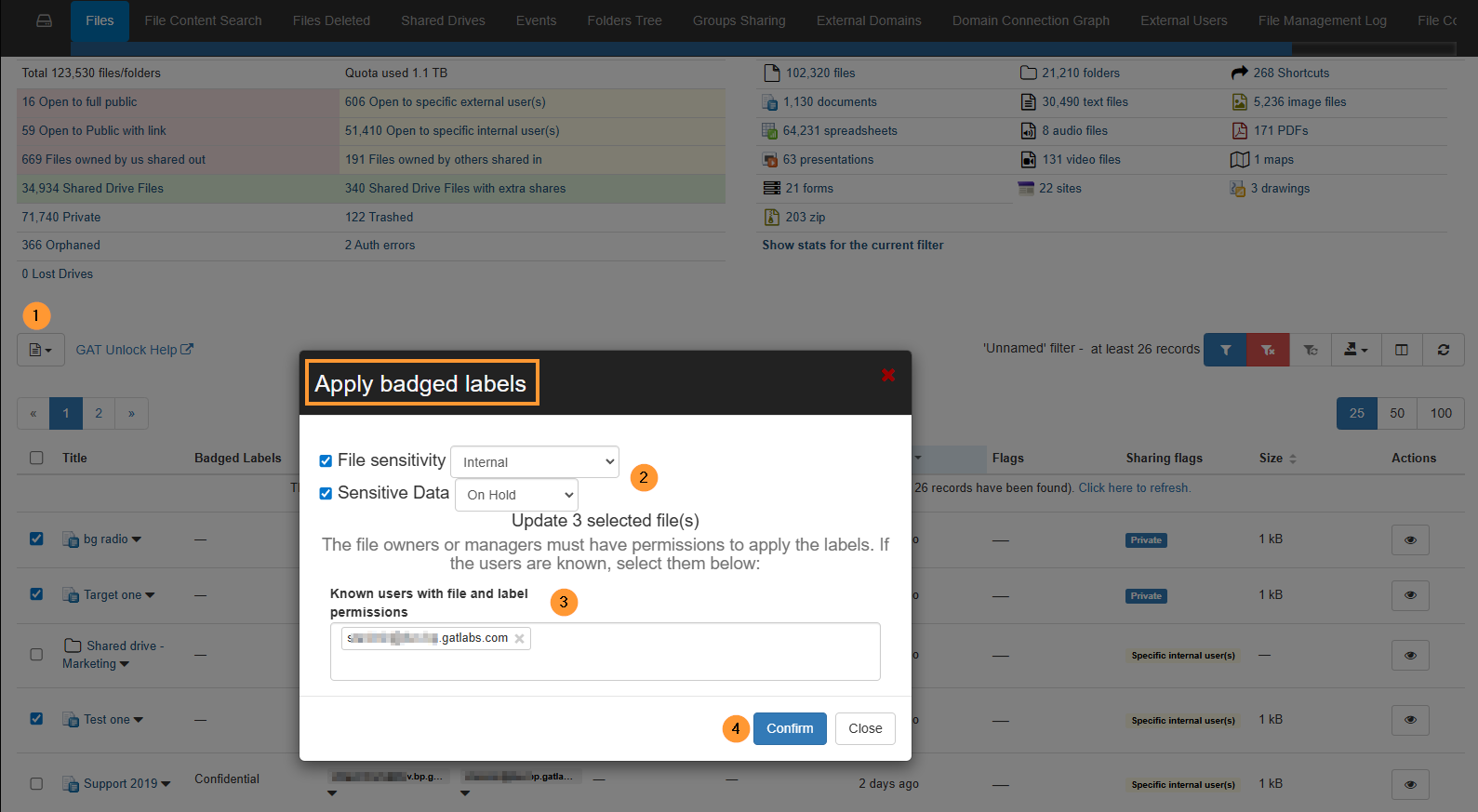  Set the New Label:
A pop-up window will appear.
From the dropdown menu, select the new badged label you want to apply.
Note: You will see the Badged Labels existing on your domain
Select the "checkmark" beside the Label.
Remove - select "unset label field."
Select - any of the labels you want to apply
Click "Confirm" to start the update process.