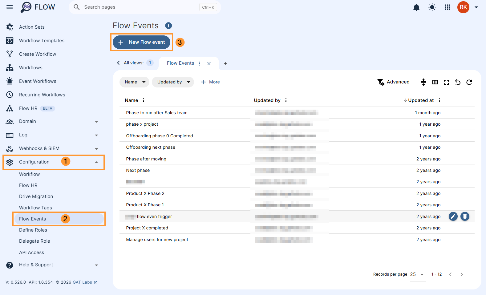 Flow Events section of Flow