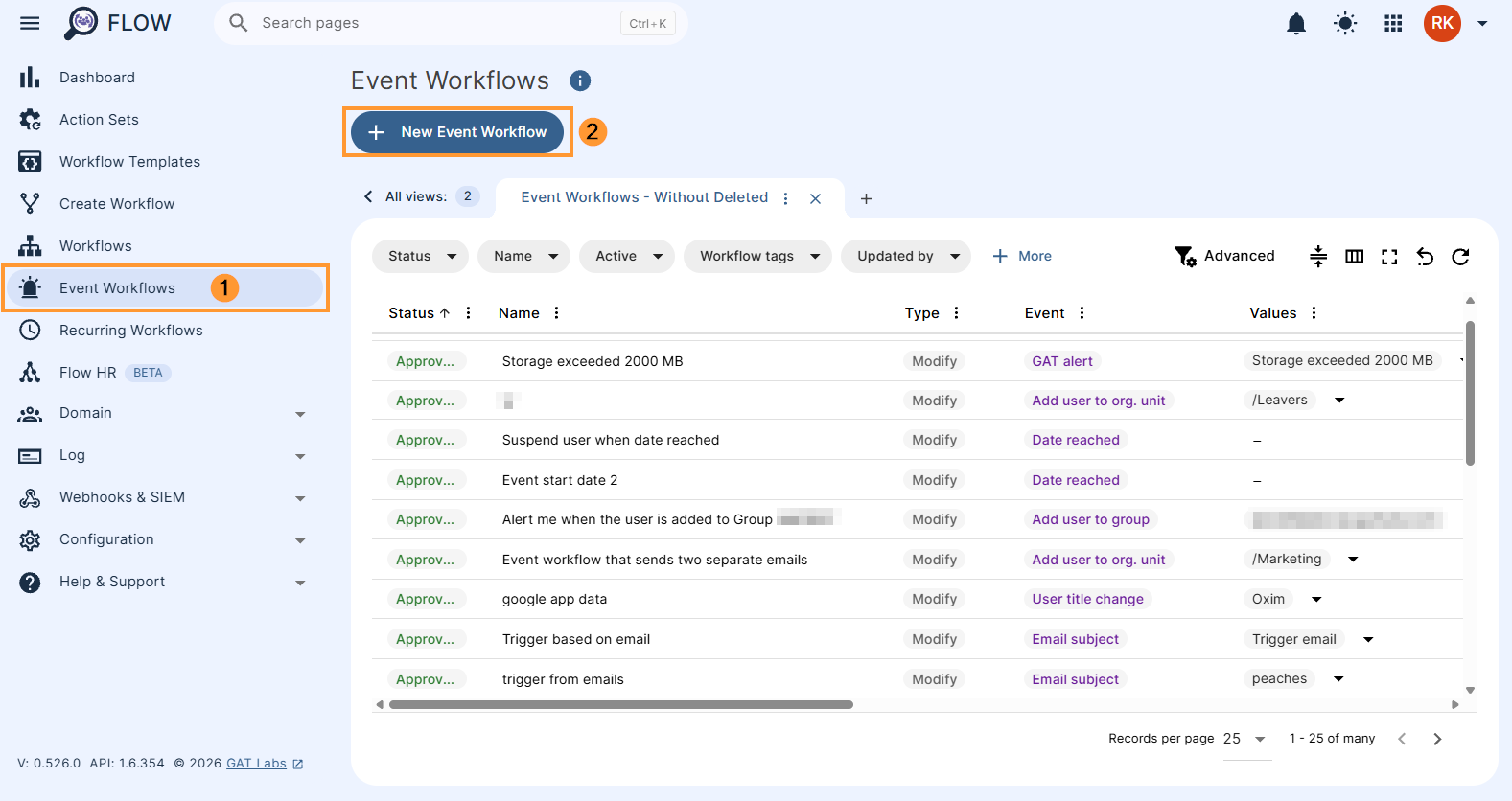 Creating a new event workflow
