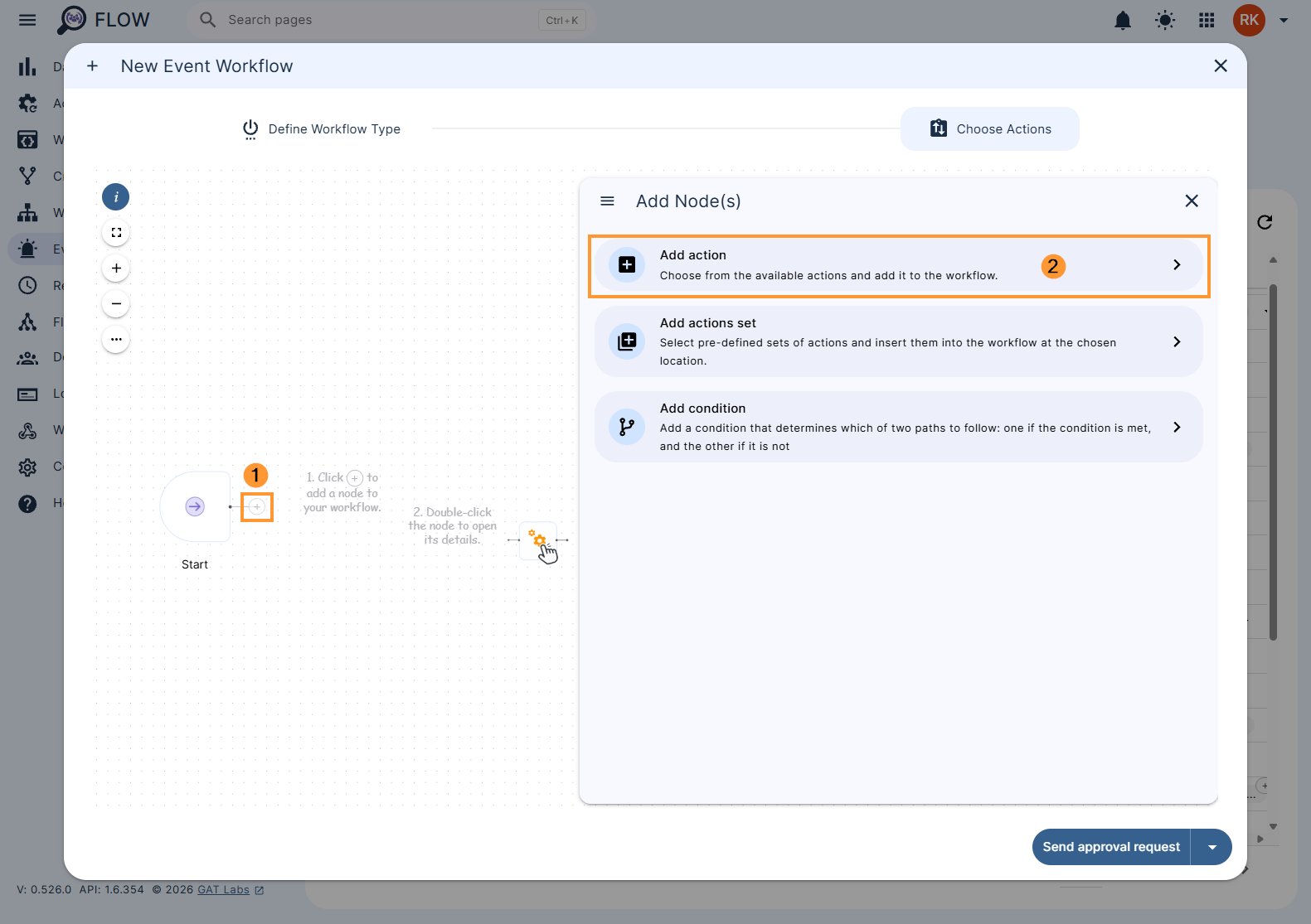 Adding an action for an event workflow