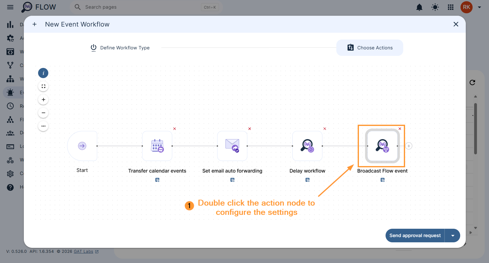 Broadcast Flow event in an event workflow