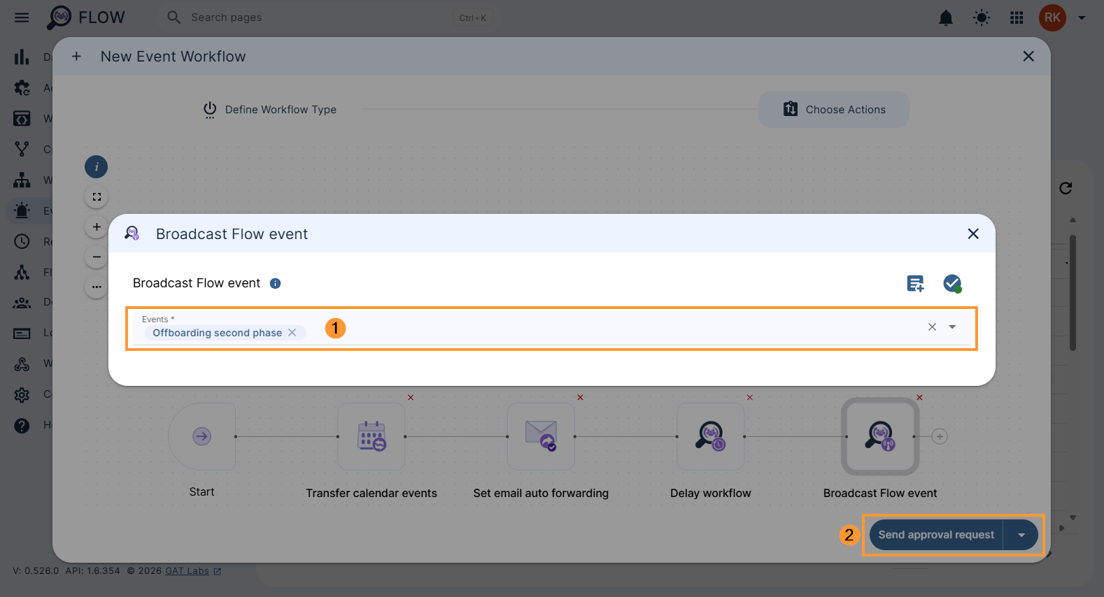 Broadcast flow event action configuration