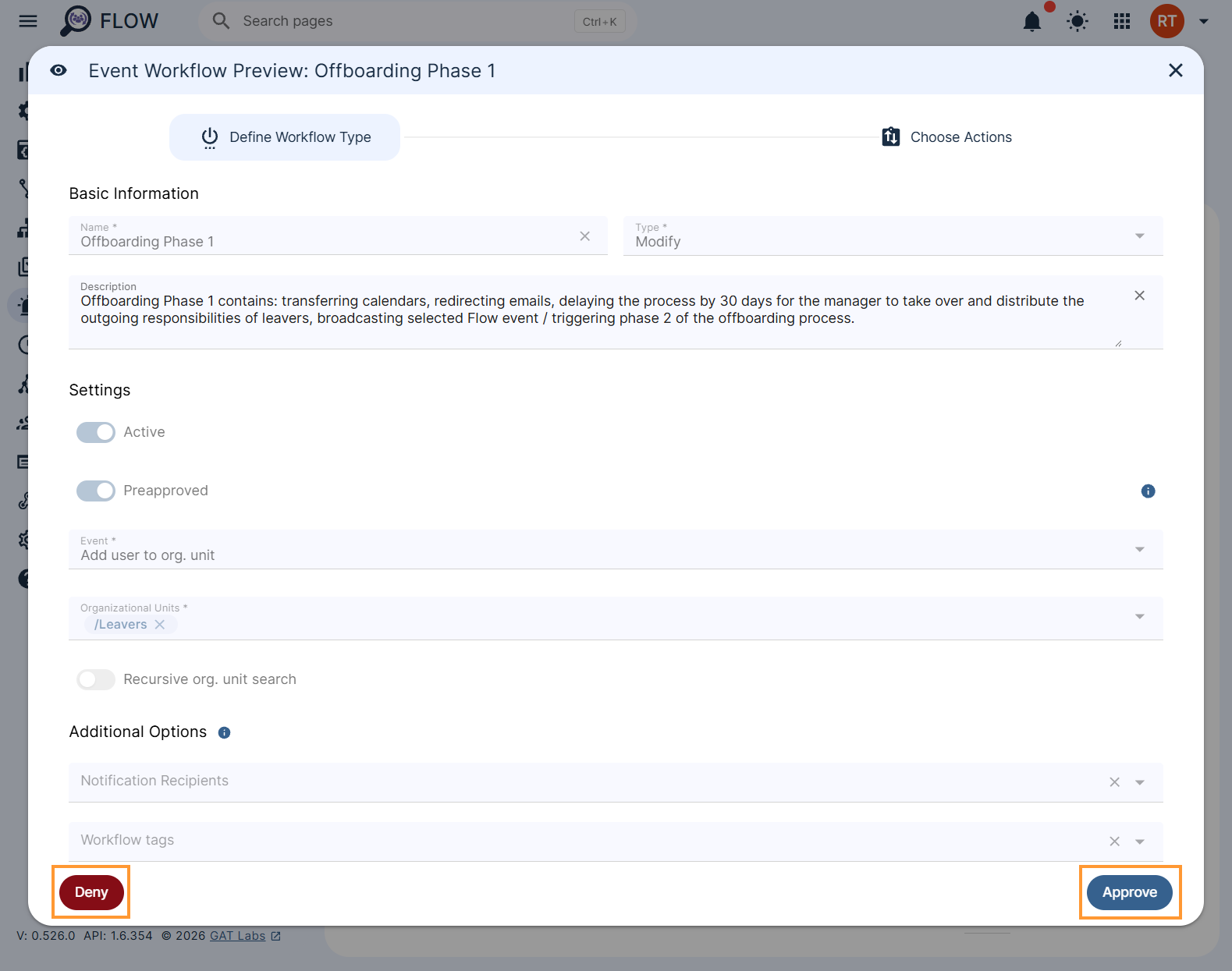 Event workflow security officer approval/deny screen