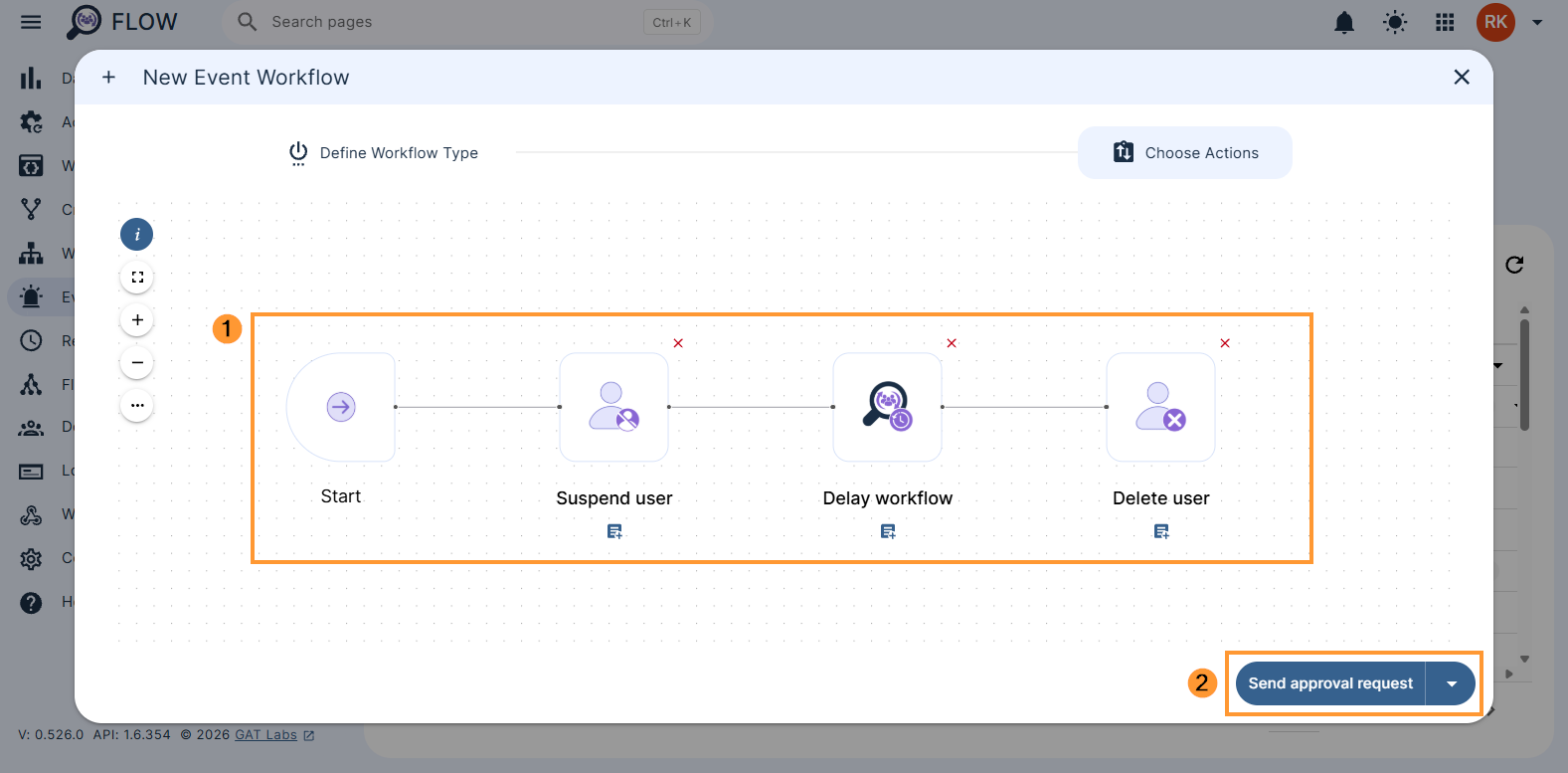 Actions in an offboarding event workflow