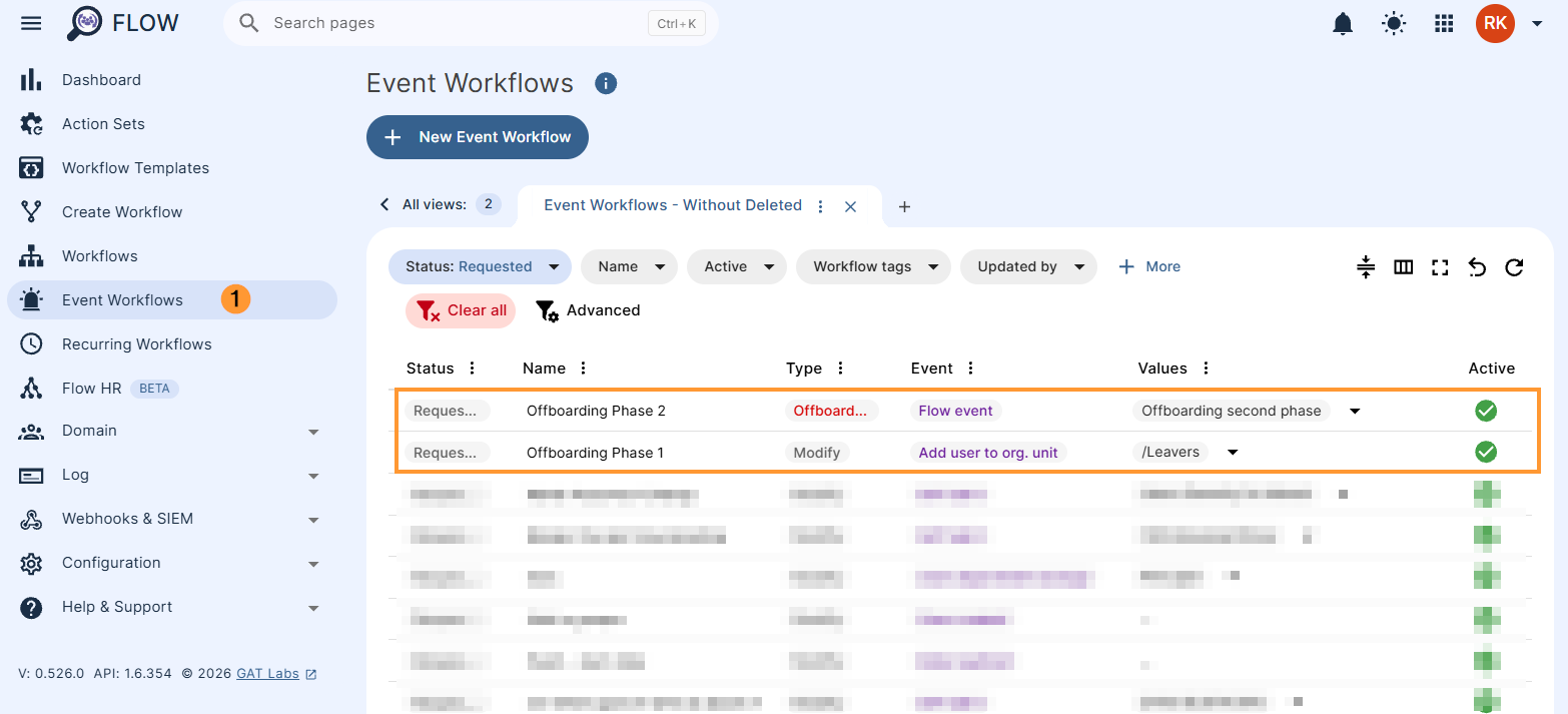 Event workflows requested status