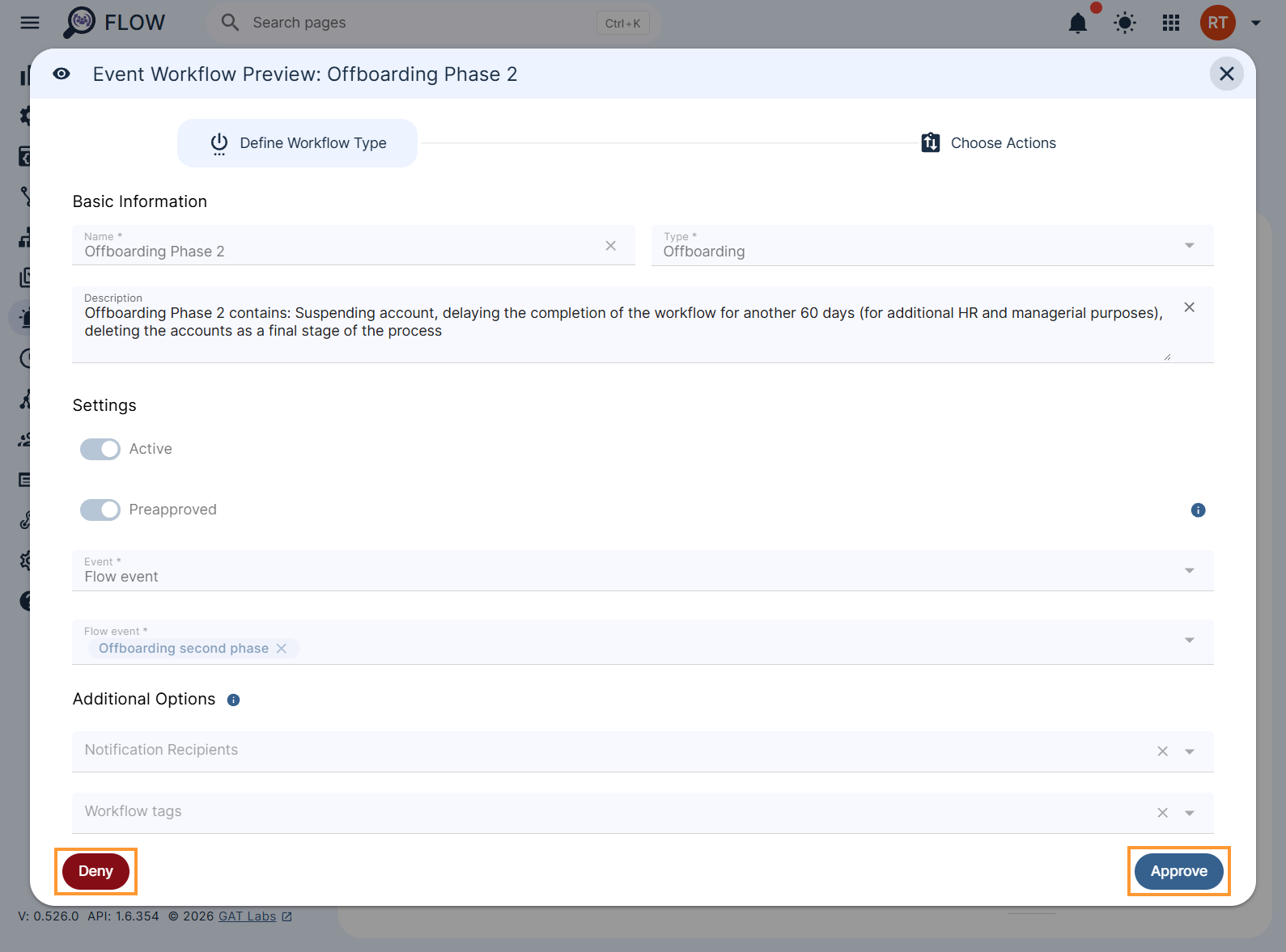Event workflow security officer approval/deny screen