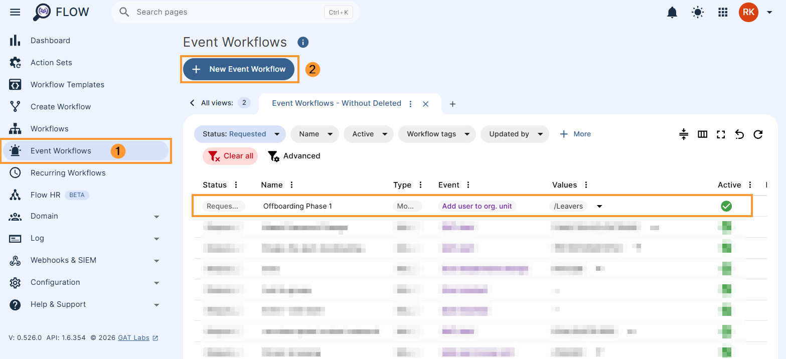 Event workflow results