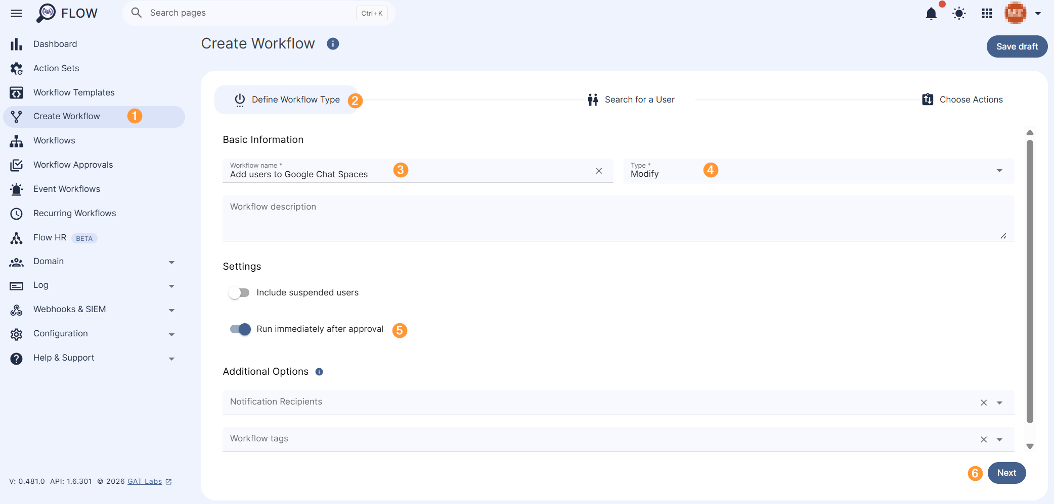 Define Workflow Type section of Flow.