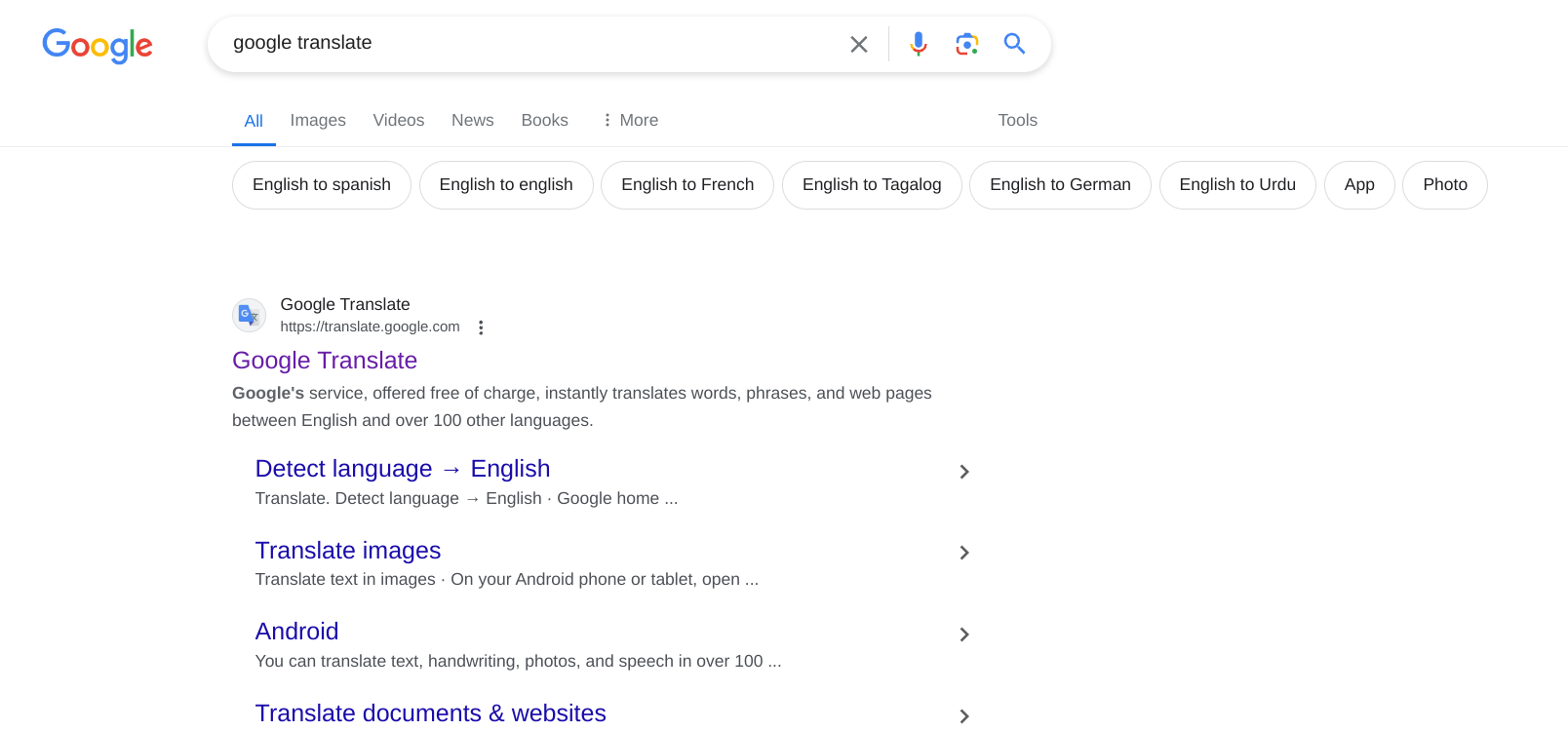 The Google Translate widget blocked in Search Results