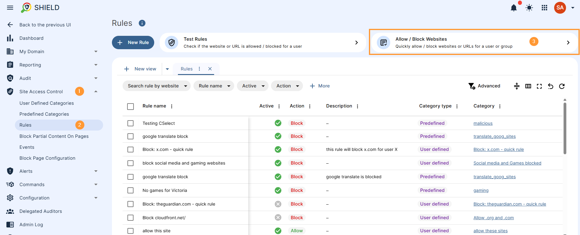 enabling site access control rule 