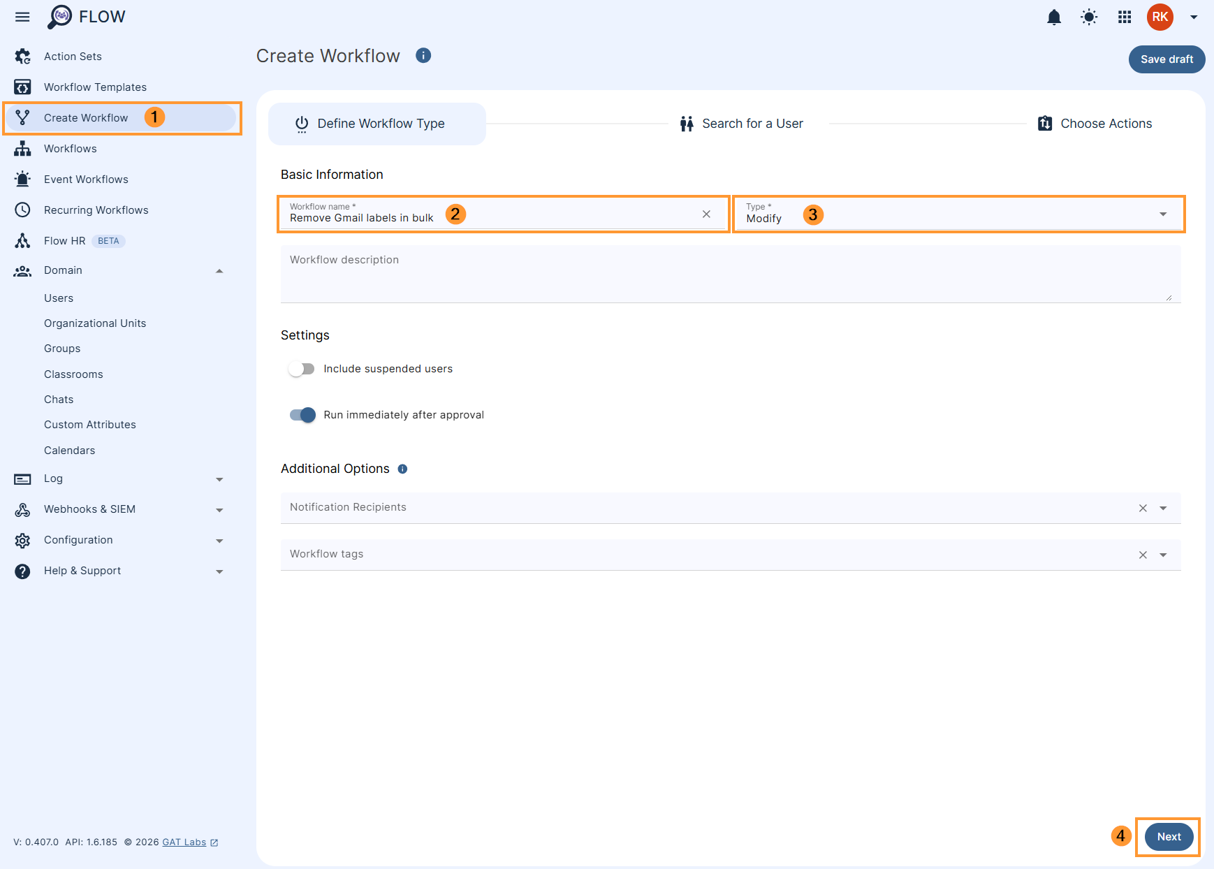 Bulk Gmail Label Clean Up GAT Flow workflow