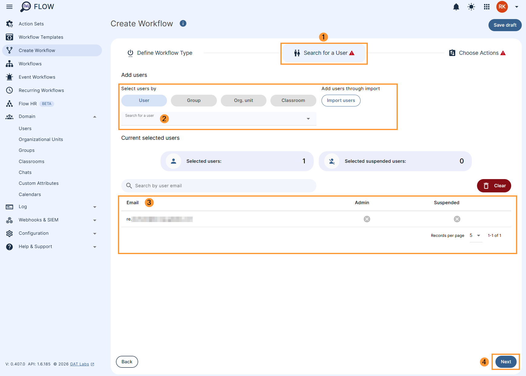 Selecting users in a GAT Flow workflow