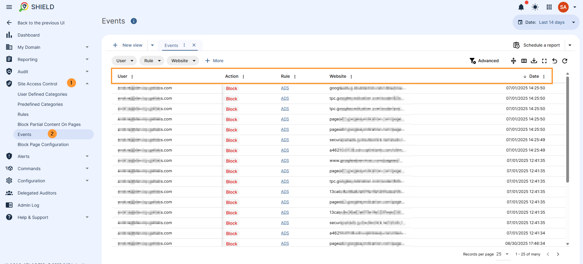 View Site Access Events GAT Shield