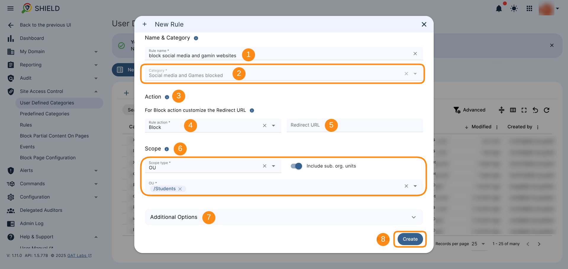 The Rule wizard window showing how to create the rule based on the user defined category. 