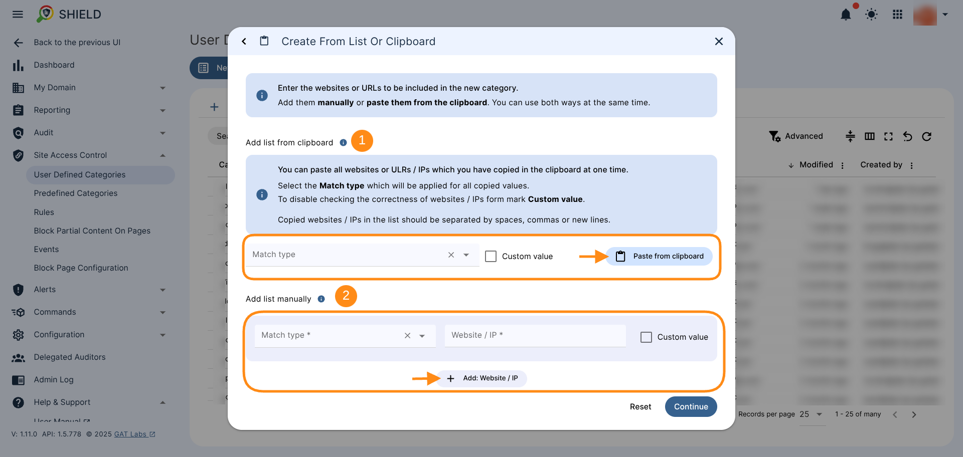Create From List Or Clipboard creator window showing the option to Paste from clipboard and to Add list manually.