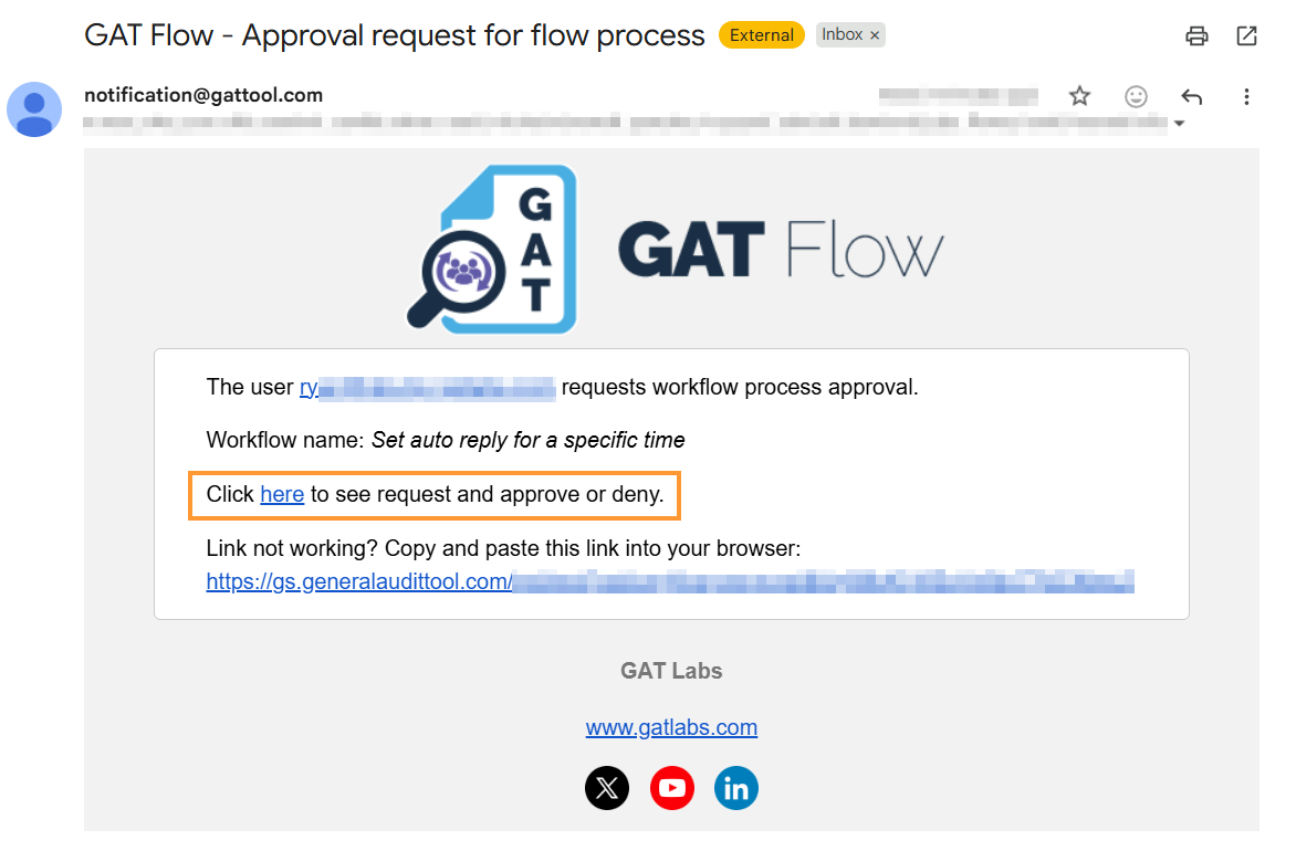 GAT Flow security officer approval request email