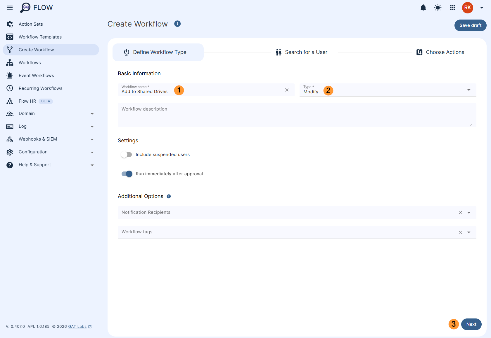 Creating a GAT Flow workflow for Shared Drives