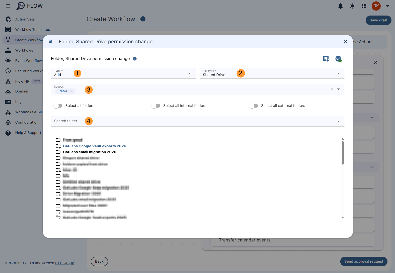 Editing the 'Folder, Shared Drive permission change' action and selecting shared drives.