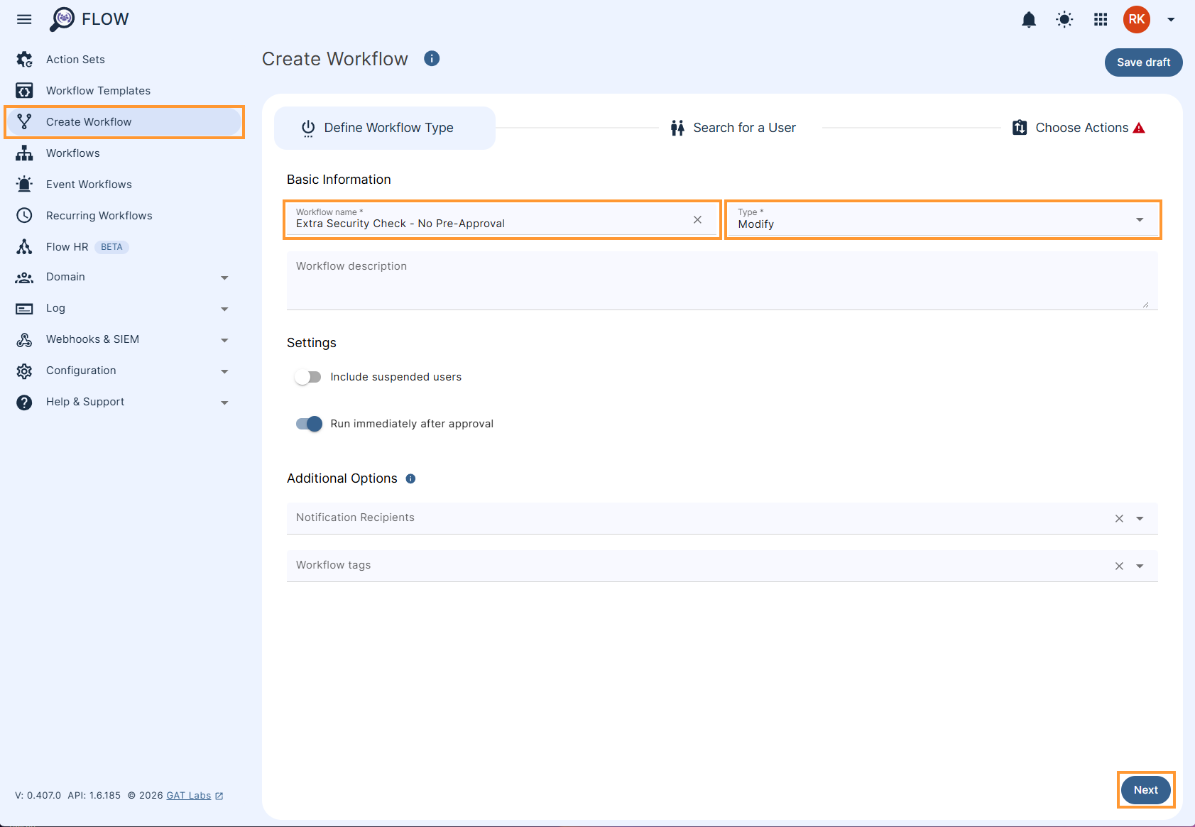 Creating a GAT Flow modify workflow