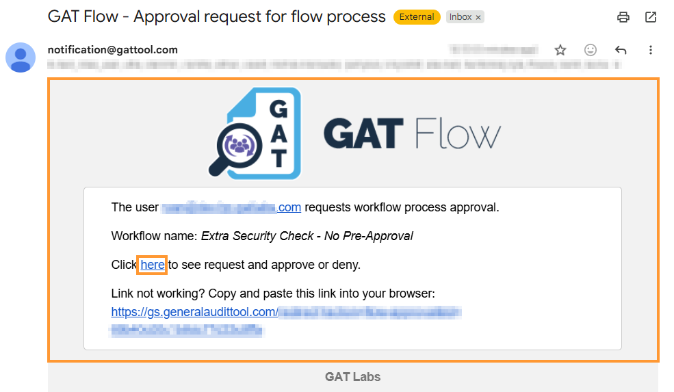 GAT Flow security officer approval email