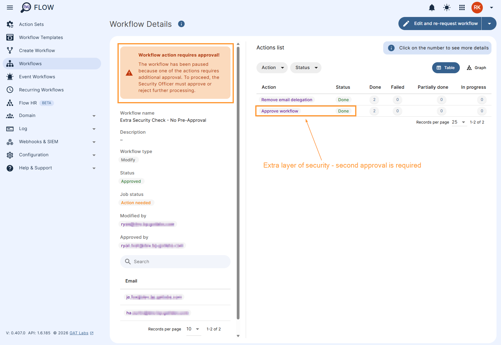 Workflow details showing approval action is required
