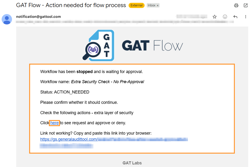 GAT Flow workflow security officer approval email