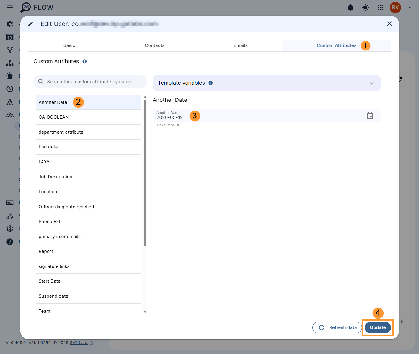 Select 'Custom Attributes' header at the top, then select the date custom attribute you've created and give it a date.