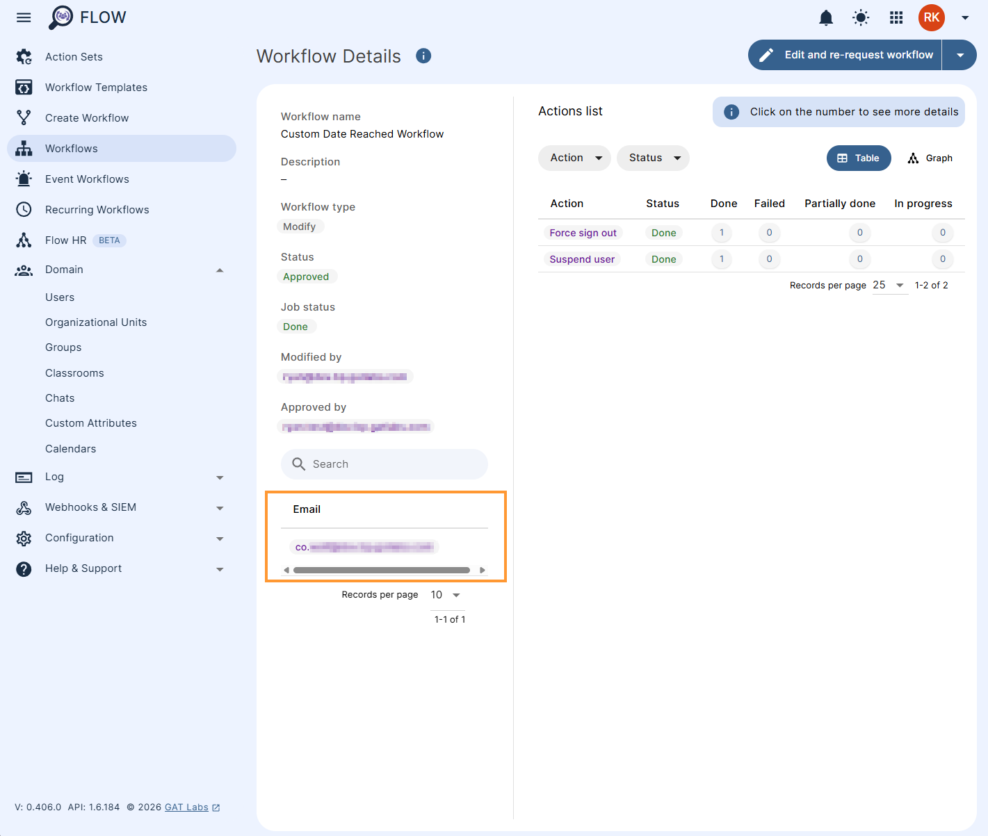 Check the workflow results to see what actions were run and on which account.