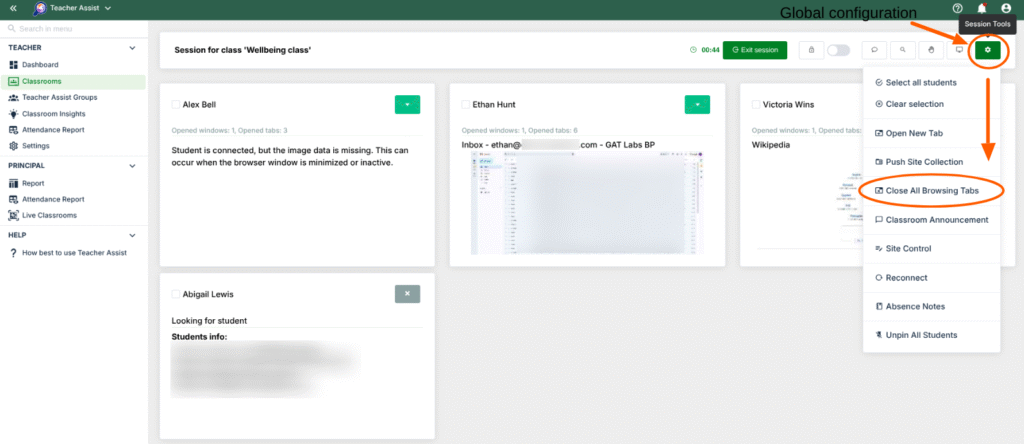 Reset student tabs Teacher Assist