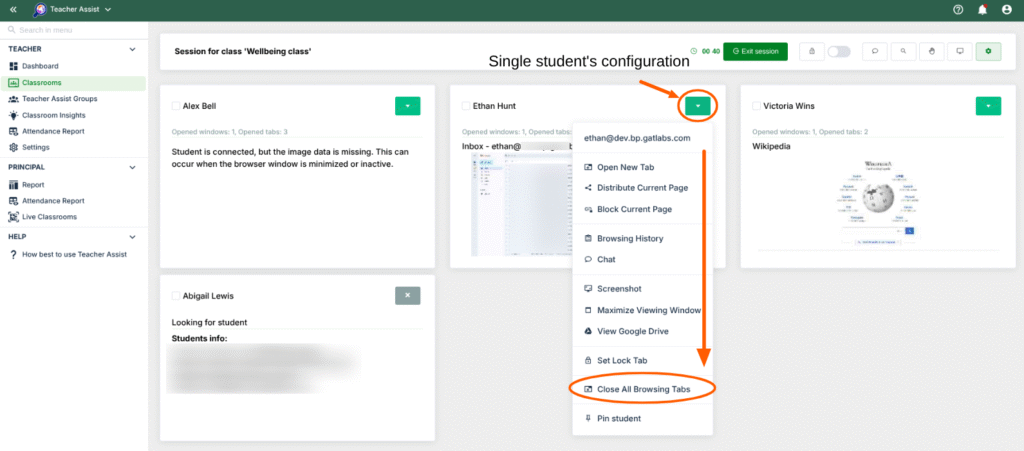 Reset student tabs Teacher Assist