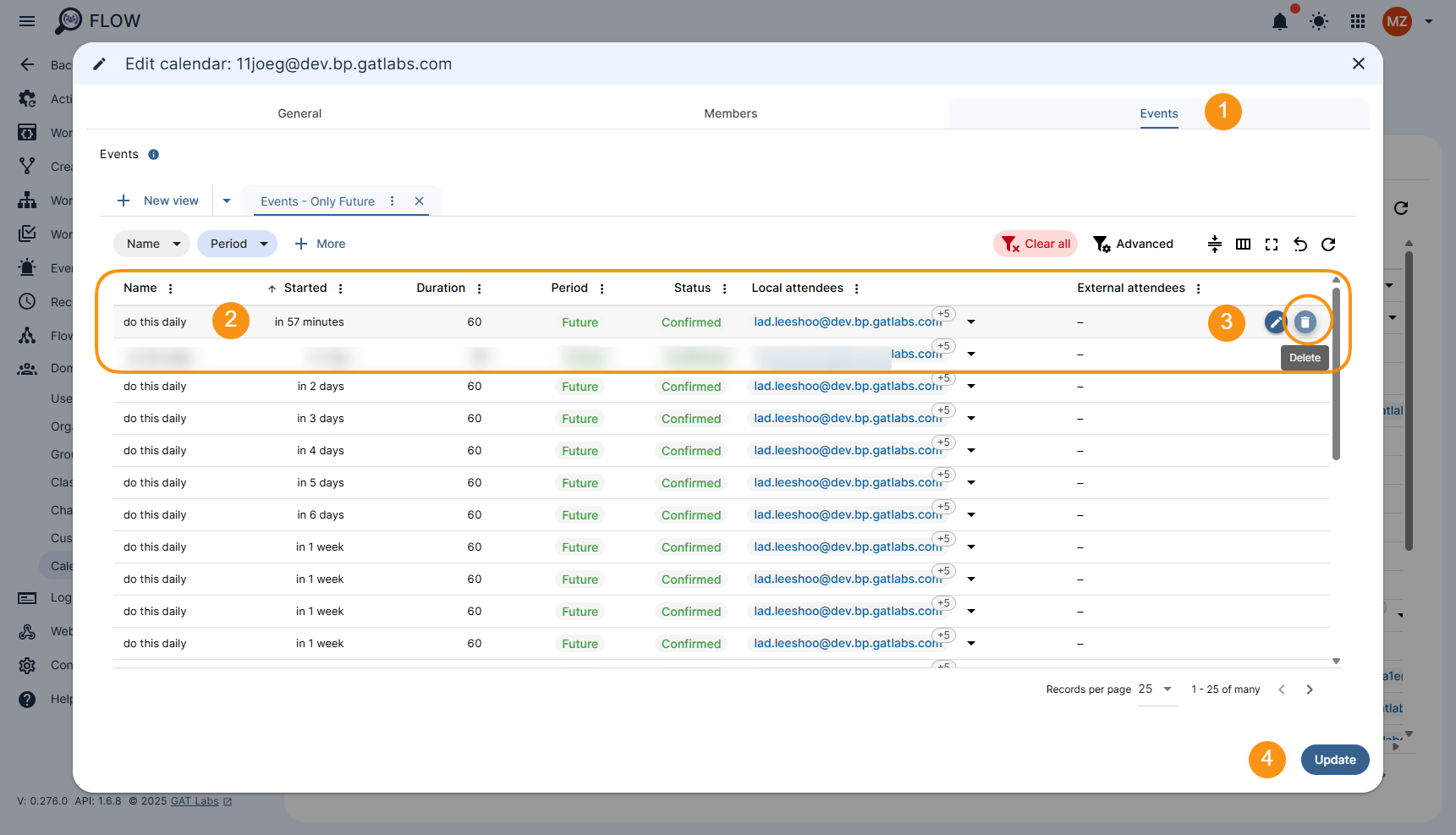 Calendar Event section is displayed along the "bin" icon that allows removing the Event record entirely from the Calendar.