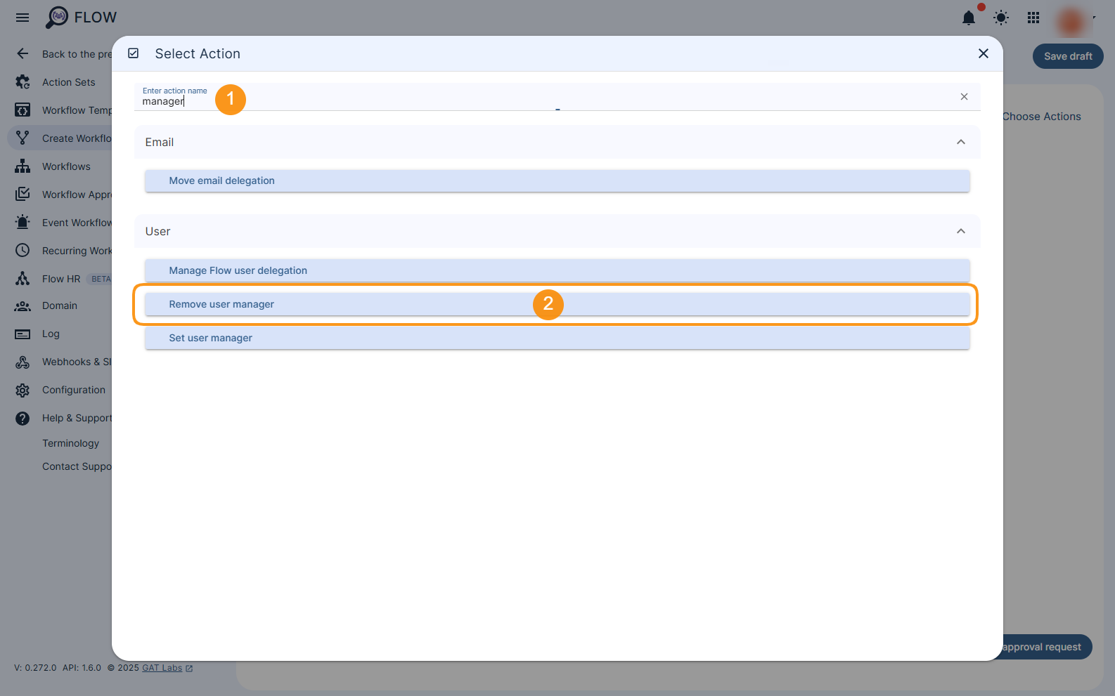 "Remove user manager" action is displayed. 