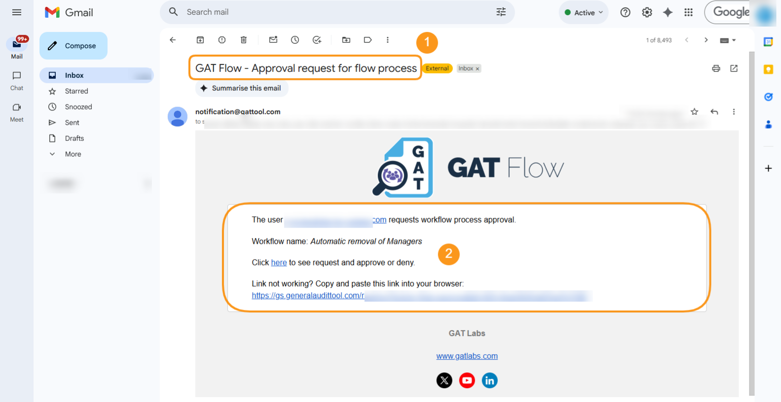 Automatic notification message sent to the Security Officer with the request to review the workflow is displayed. 