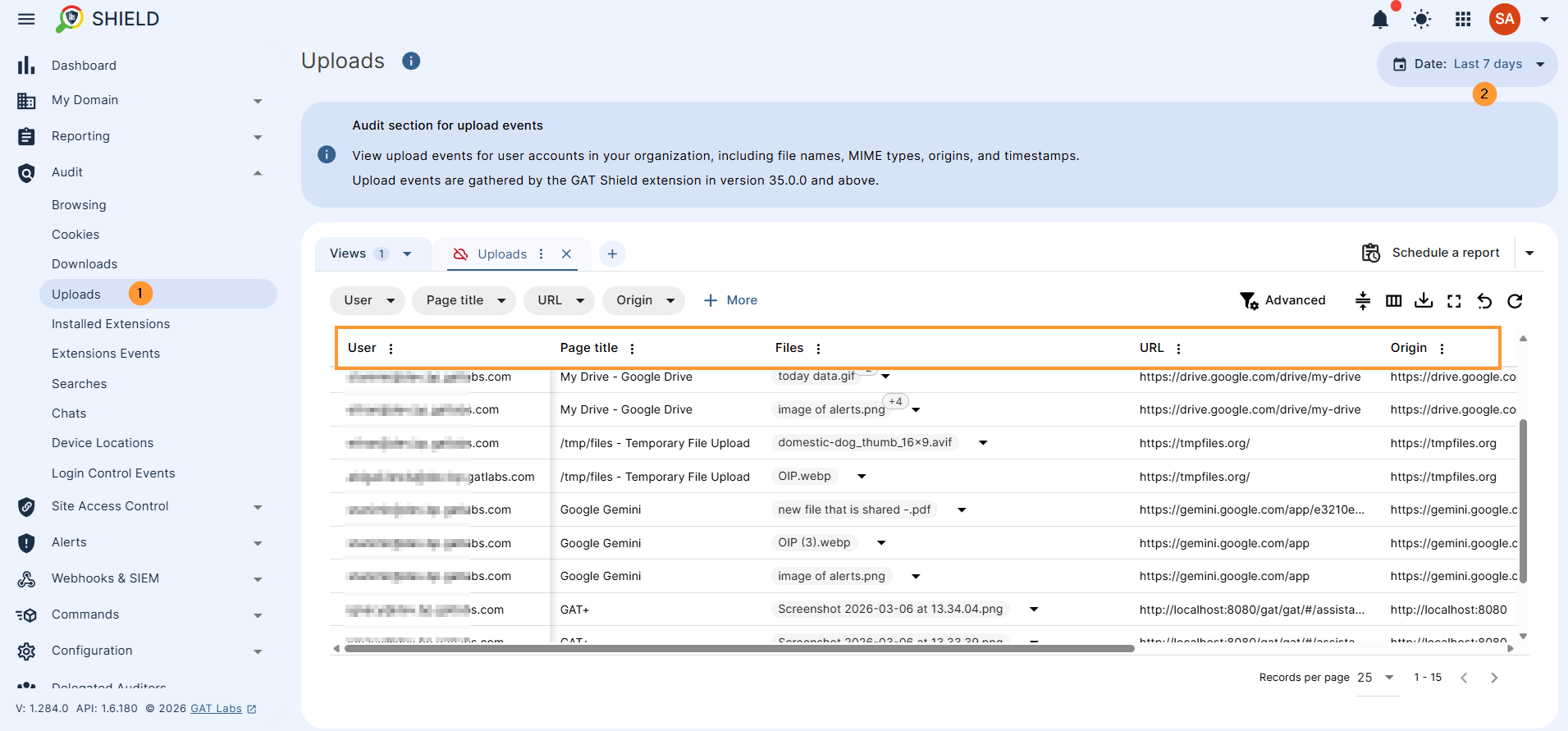 From the menu on left click on Audit / Uploads and view all details and uploads users do.