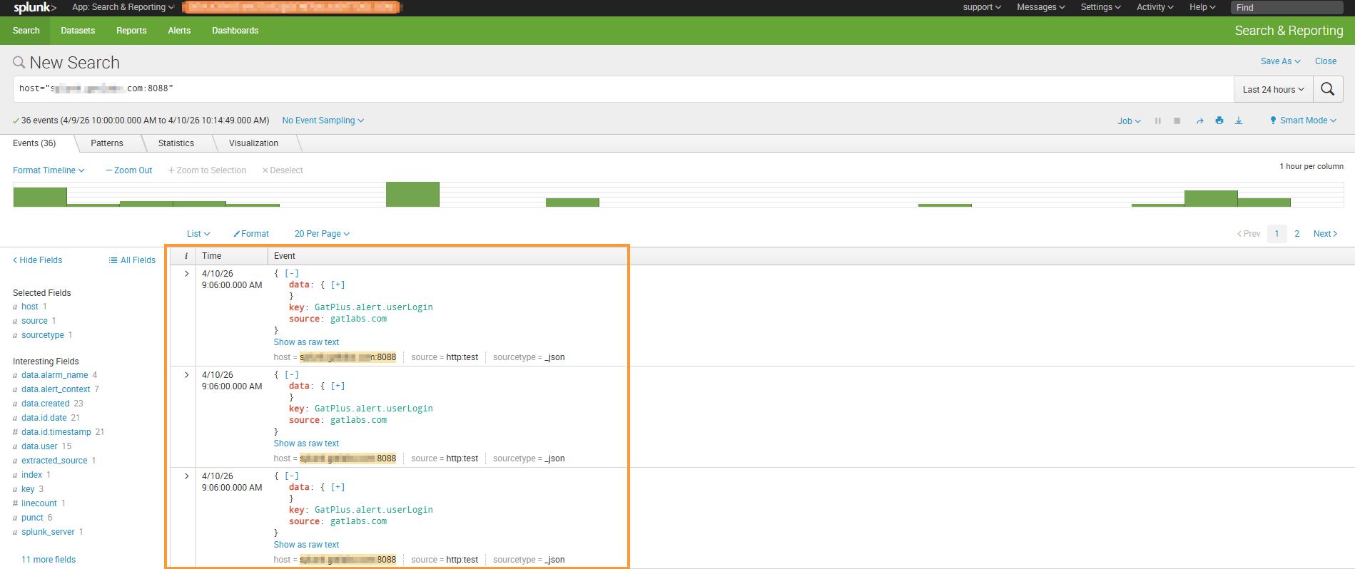 The result of the Alerts triggered will be displayed in the external service, such as Elastic search, Generic receiver, or Splunk