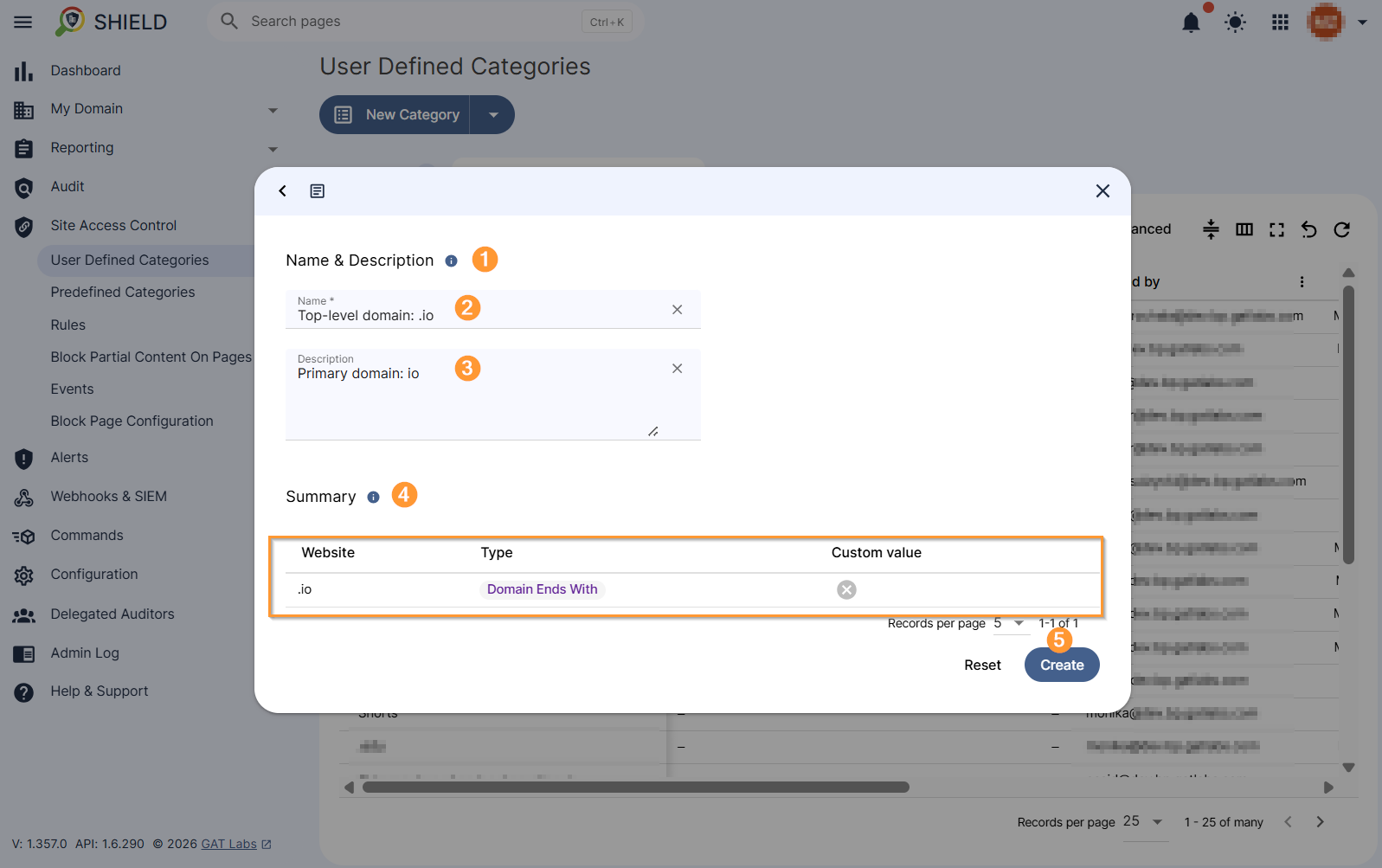 The new category summary section and Create button is displayed.