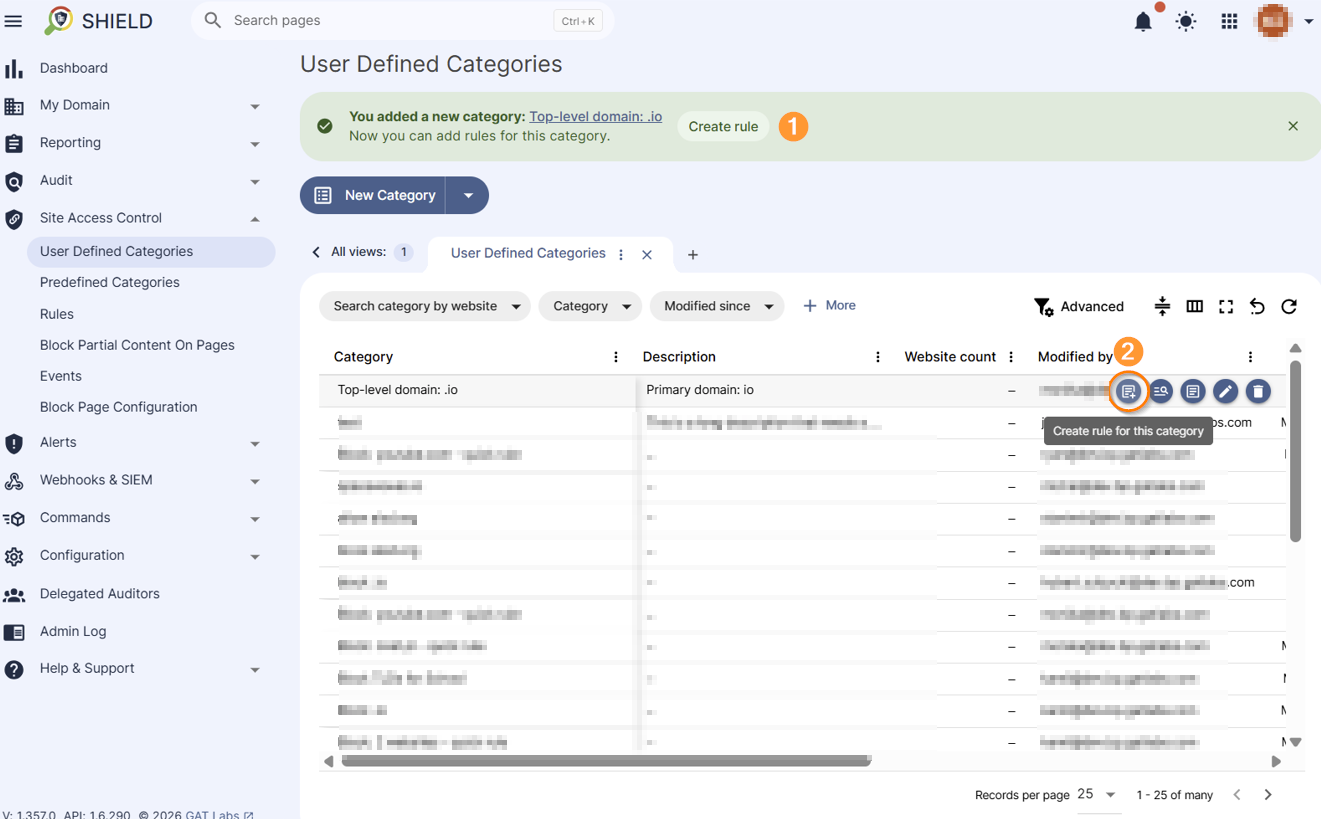 Create rule button is displayed that allows to create rule based on the newly created category. 