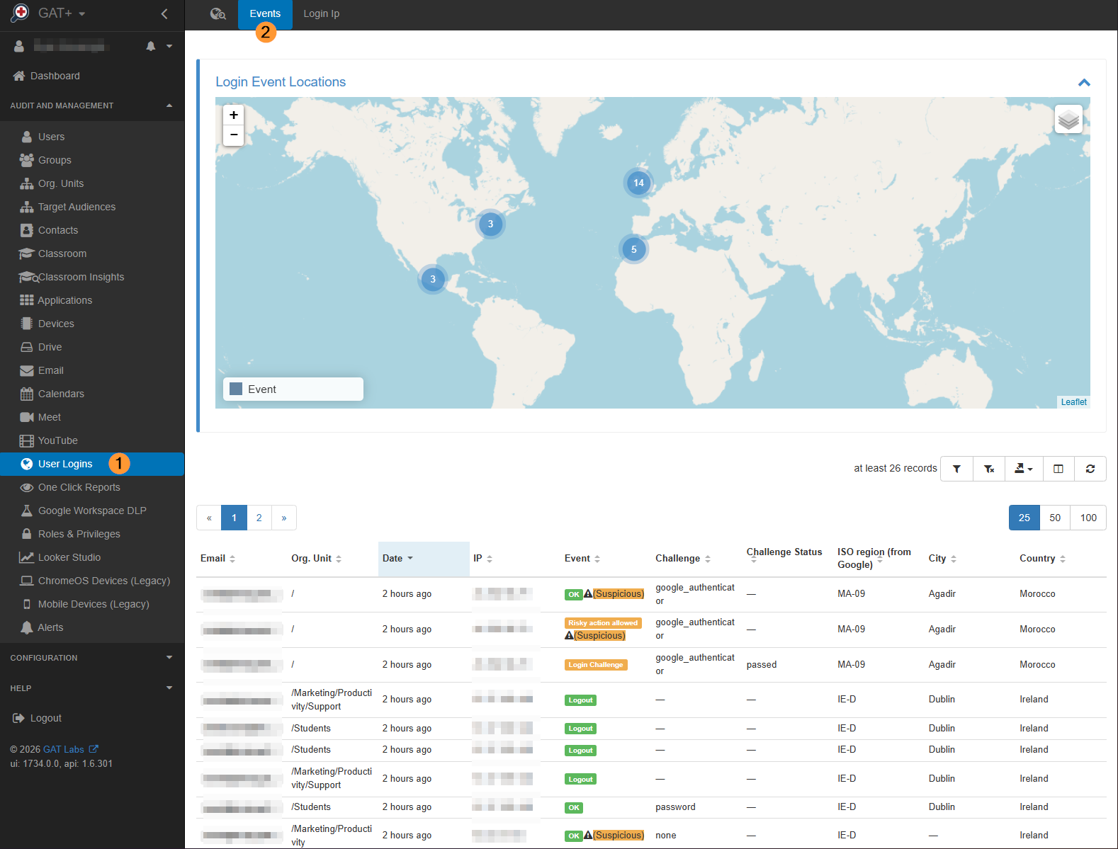 User login events page