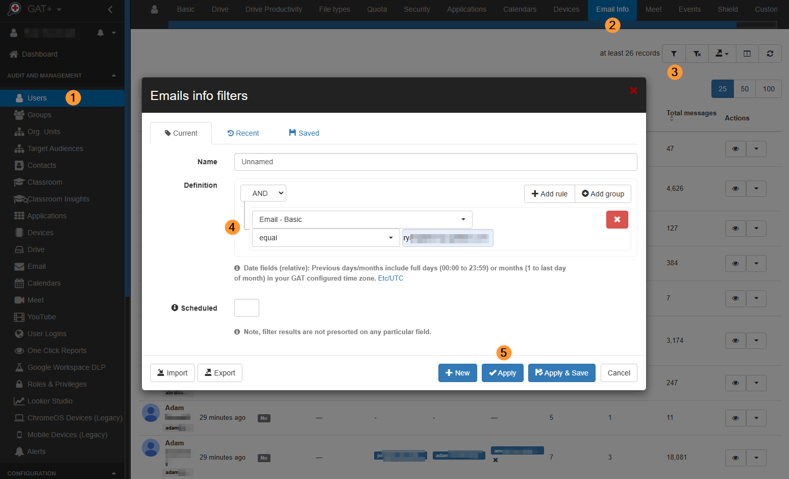 Filtering in Users >Email Info