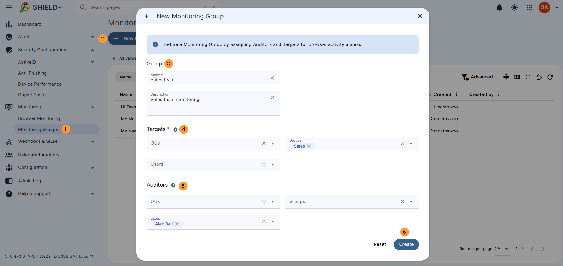 Pre-configured groups that delegate browser monitoring authority to supervisors or managers without requiring admin involvement each time. Monitoring > Monitoring groups > New monitoring group