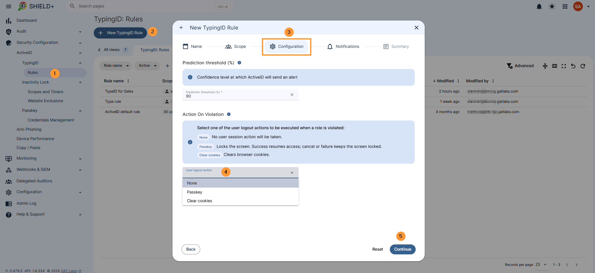Navigate to Security configuration > ActiveID > TypingID > Rules > New TypingID rule