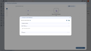 This is a full-screen screenshot of a web-based automation platform named GAT FLOW, developed by GAT Labs. The user interface displays a workflow builder with a configuration dialog open in the foreground. In the center of the screen, there is a large modal window titled "New Recurring Workflow". The background of this modal features a dotted grid canvas showing a visual sequence of workflow steps or nodes connected by lines. The visible sequence begins with a "Start" node,